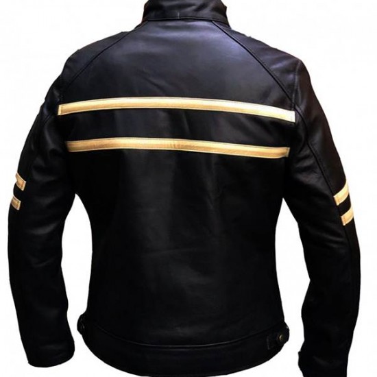 Mens Quilted Cafe Racer Biker Black New Leather Jacket