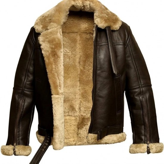 RAF Bomber Ginger Aviator British Sheepskin Shearling Leather Jacket