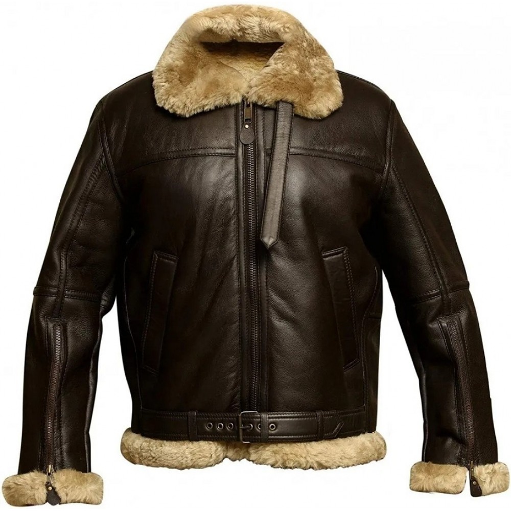 RAF Bomber Ginger Aviator British Sheepskin Shearling Leather Jacket