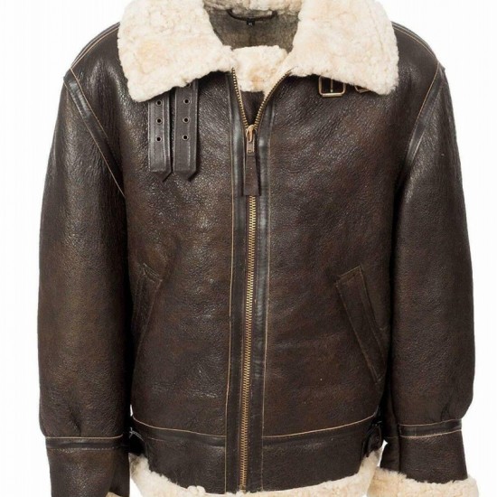 Men's B3 Aviator RAF Real Shearling Brown Sheepskin Leather Flight Bomber Jacket