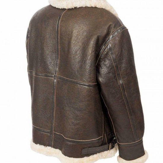 Men's B3 Aviator RAF Real Shearling Brown Sheepskin Leather Flight Bomber Jacket