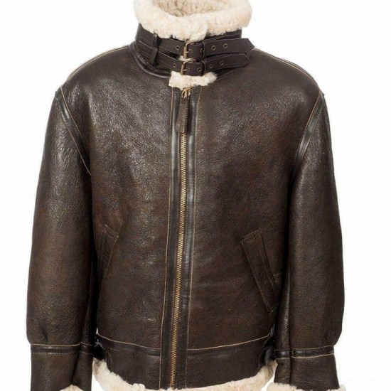 Men's B3 Aviator RAF Real Shearling Brown Sheepskin Leather Flight Bomber Jacket