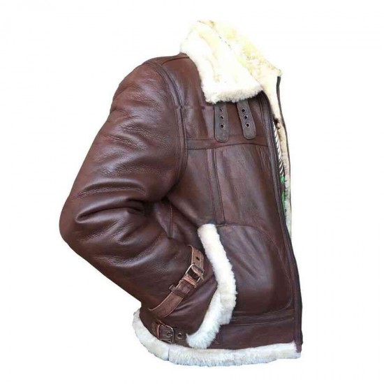 Men's Aviator RAF B3 Sheepskin Fur Shearling Bomber Flying Brown Leather Jacket