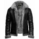 Mens Black RAF Aviator B3 Shearling Fur Collared Real Sheepskin Leather Jacket