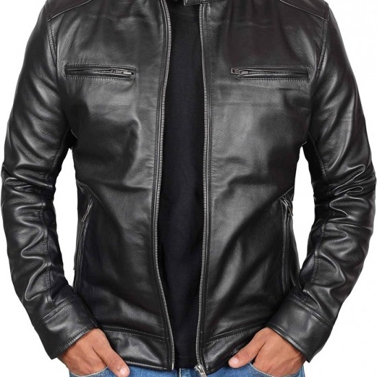 Real Lambskin Motorcycle Style Men's Leather Jacket