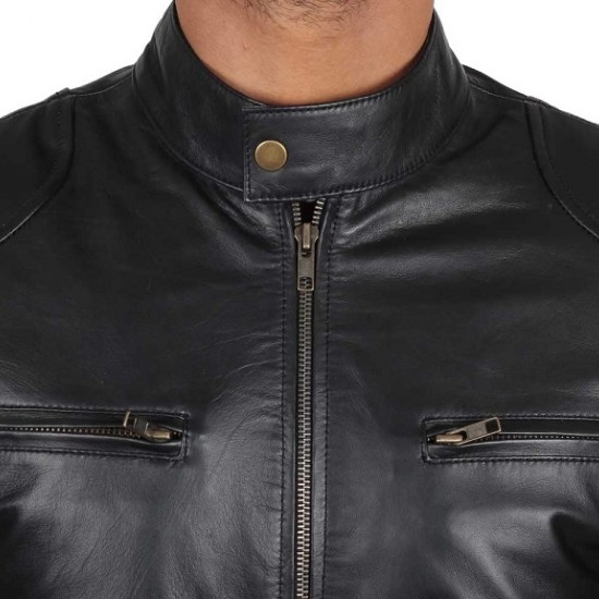 Real Lambskin Motorcycle Style Men's Leather Jacket