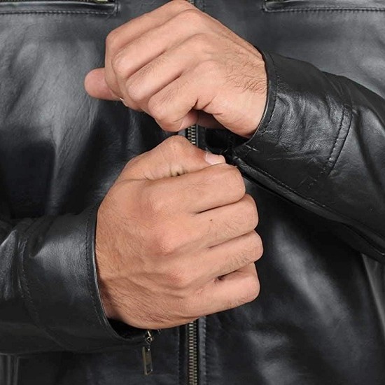 Real Lambskin Motorcycle Style Men's Leather Jacket