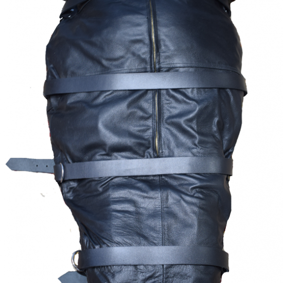 Real Leather Mummy Sleep Sack Body Bag Harness Hood Straight Jacket Belted