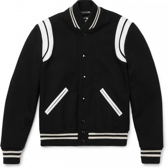 New Men's Black Bomber Wool Jacket