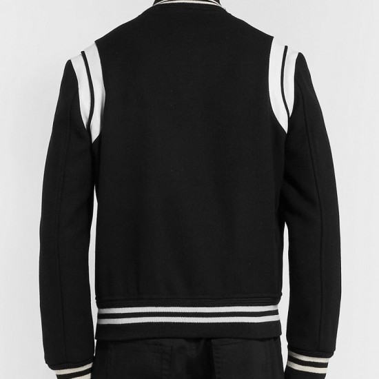 New Men's Black Bomber Wool Jacket