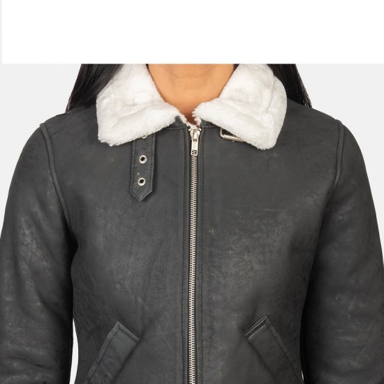 Sherilyn B-3 Black White Leather Bomber Jacket