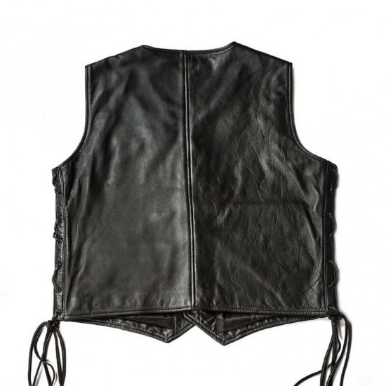 Side Laces Motorcycle Biker Riding Lambskin Vest