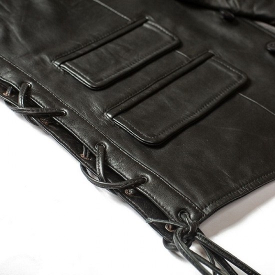 Side Laces Motorcycle Biker Riding Lambskin Vest