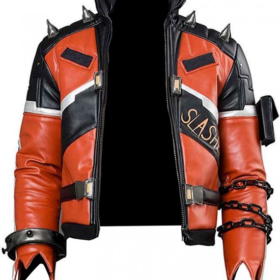 Slasher 76 Black and Orange Biker Leather Jacket