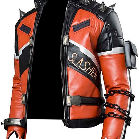 Slasher 76 Black and Orange Biker Leather Jacket