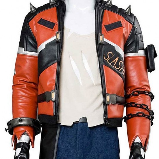 Slasher 76 Black and Orange Biker Leather Jacket