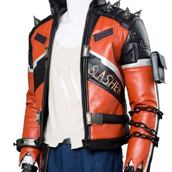 Slasher 76 Black and Orange Biker Leather Jacket