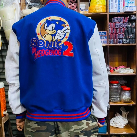 Sonic The Hedgehog Varsity Jacket Blue Letterman Sonic Jacket