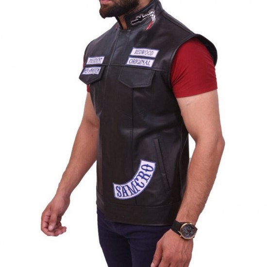 Sons Of Anarchy Motorcycle Biker Black Leather Vest