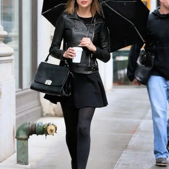 Taylor Swift Black Leather Biker Jacket