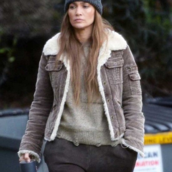 The Mother 2023 Jennifer Lopez Brown Shearling Jacket