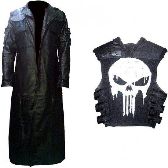 The Punisher Costume Leather Coat, Vest, Jacket