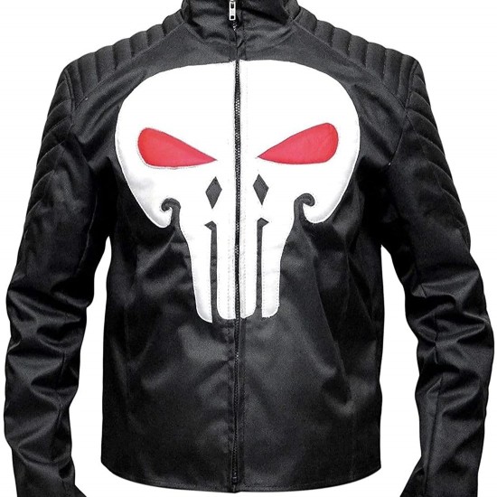 The Punisher Motorcycle Black Leather Jacket Jon Bernthal