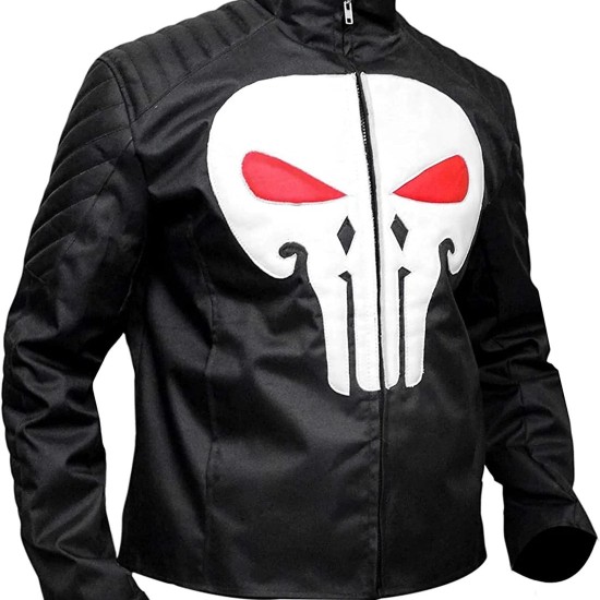 The Punisher Motorcycle Black Leather Jacket Jon Bernthal