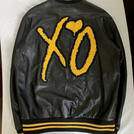 The Weeknd Roots XO  KOTF Yellow Bison Varsity Leather Jacket