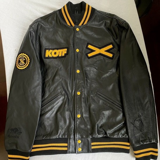 The Weeknd Roots XO  KOTF Yellow Bison Varsity Leather Jacket