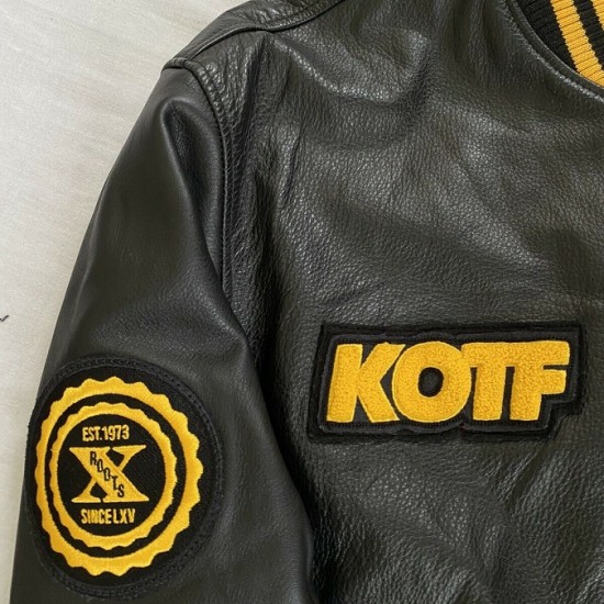 The Weeknd Roots XO  KOTF Yellow Bison Varsity Leather Jacket