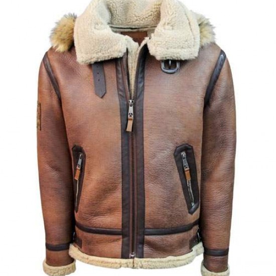 Top Gun Premium Wool Blend Shearling Leather Jacket Coat         