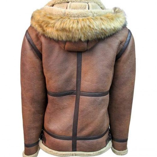 Top Gun Premium Wool Blend Shearling Leather Jacket Coat         