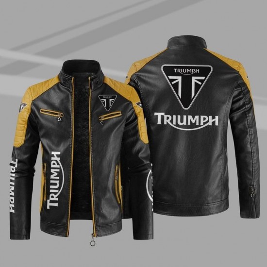 Triumph Black and Yellow Leather Jacket