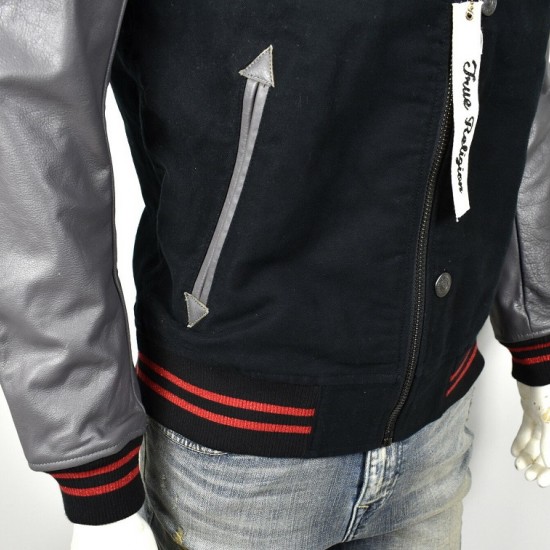 True Religion $499 Collegiate Logo Patch Varsity Leather Jacket