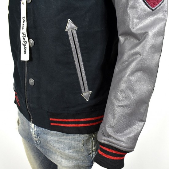 True Religion $499 Collegiate Logo Patch Varsity Leather Jacket