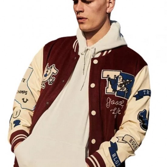 True Religion Maroon Varsity Jacket