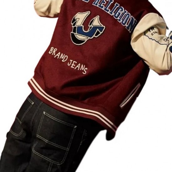 True Religion Maroon Varsity Jacket