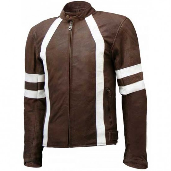 Unique Vintage Look Distressed Men Brown Leather Jacket          