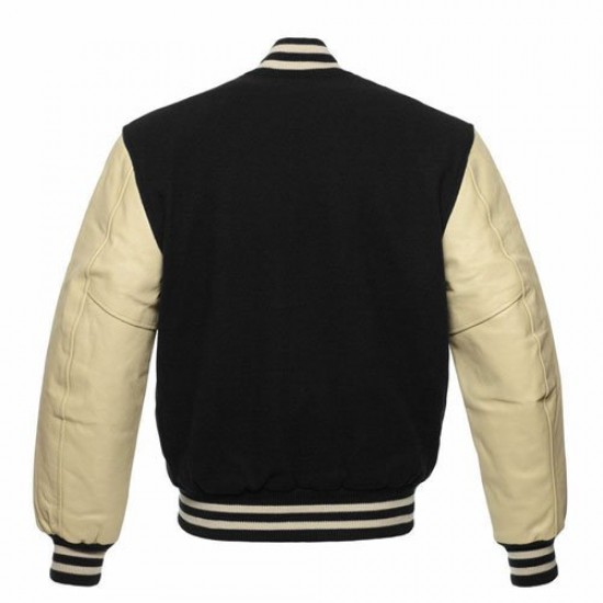 Varsity Letterman Bomber Baseball Wool Black Jacket