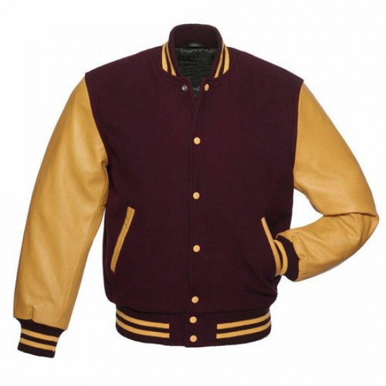 Mens Classic Letterman Baseball Wool & Genuine Leather Varsity Bomber Jacket