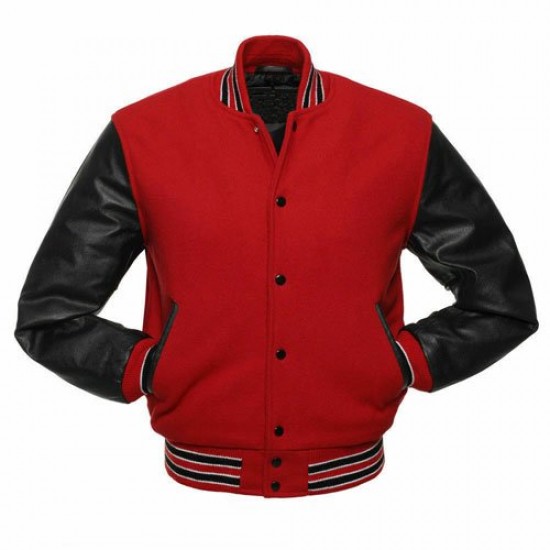 New Mens Classic Letterman Baseball Wool & Genuine Leather Varsity Bomber Jacket