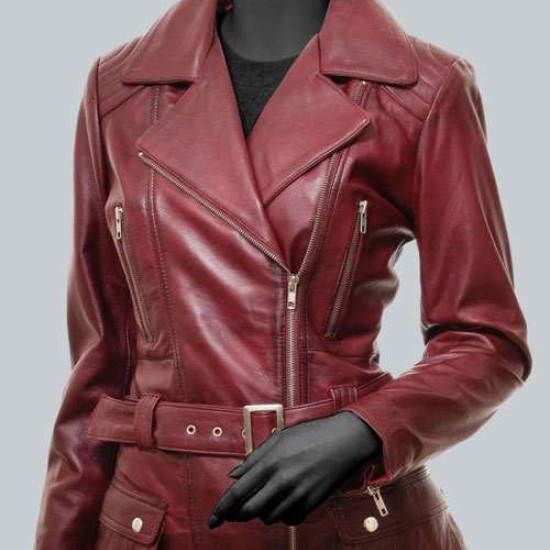 Victoria Womens Burgundy Moto Jacket