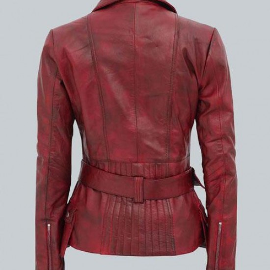 Victoria Womens Burgundy Moto Jacket