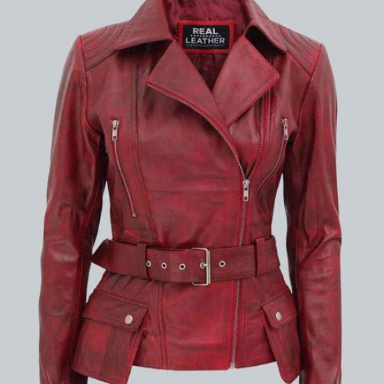 Victoria Womens Burgundy Moto Jacket