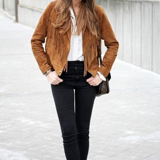 Western Brown Suede Leather Wear Fringe Vintage Coat Jacket