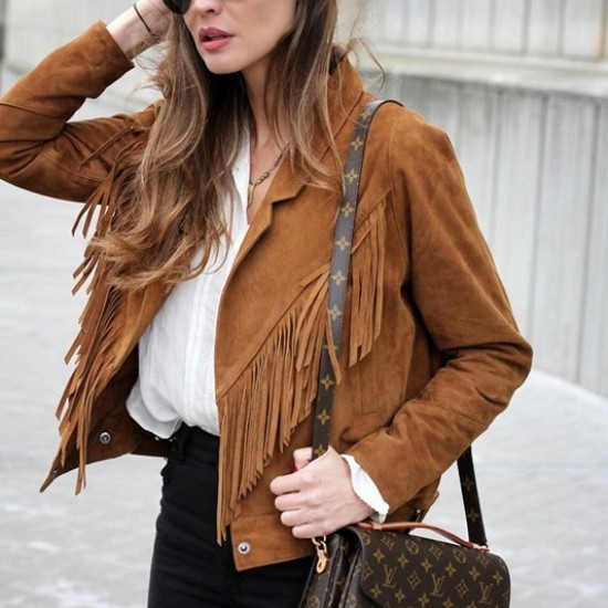 Western Brown Suede Leather Wear Fringe Vintage Coat Jacket