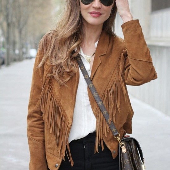 Western Brown Suede Leather Wear Fringe Vintage Coat Jacket