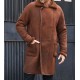 Winter Brown Fur Leather Long Trench Overcoat