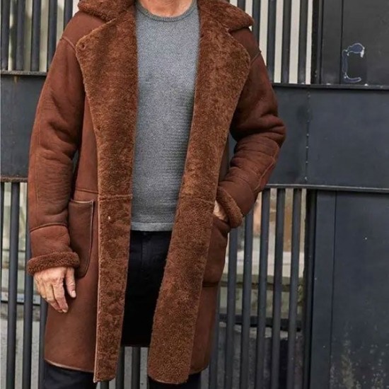 Winter Brown Fur Leather Long Trench Overcoat